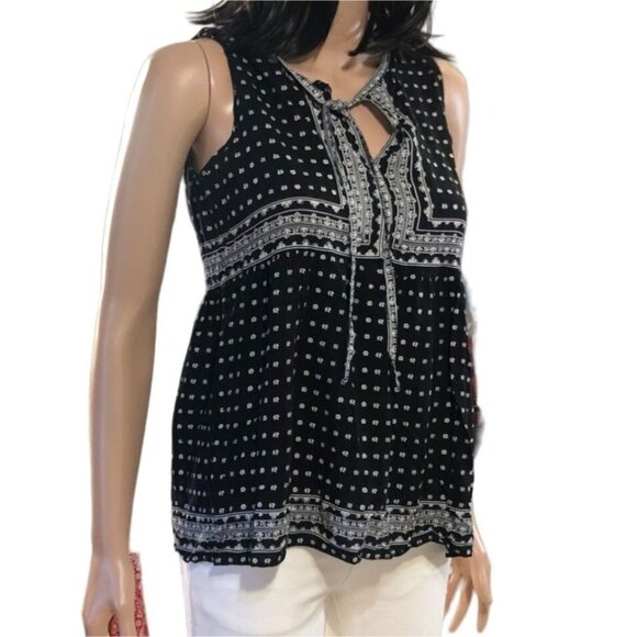 Max Studio Black & White Bandana‎ Peasant Sleeveless Blouse size small - Picture 1 of 6